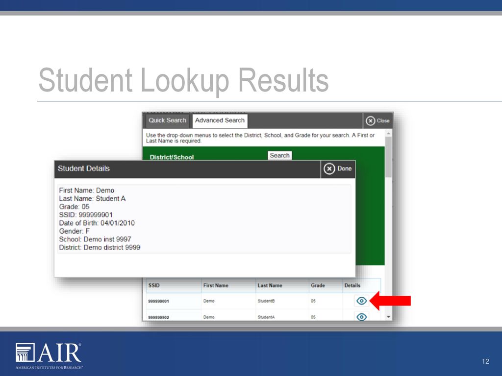 Student Lookup Results
