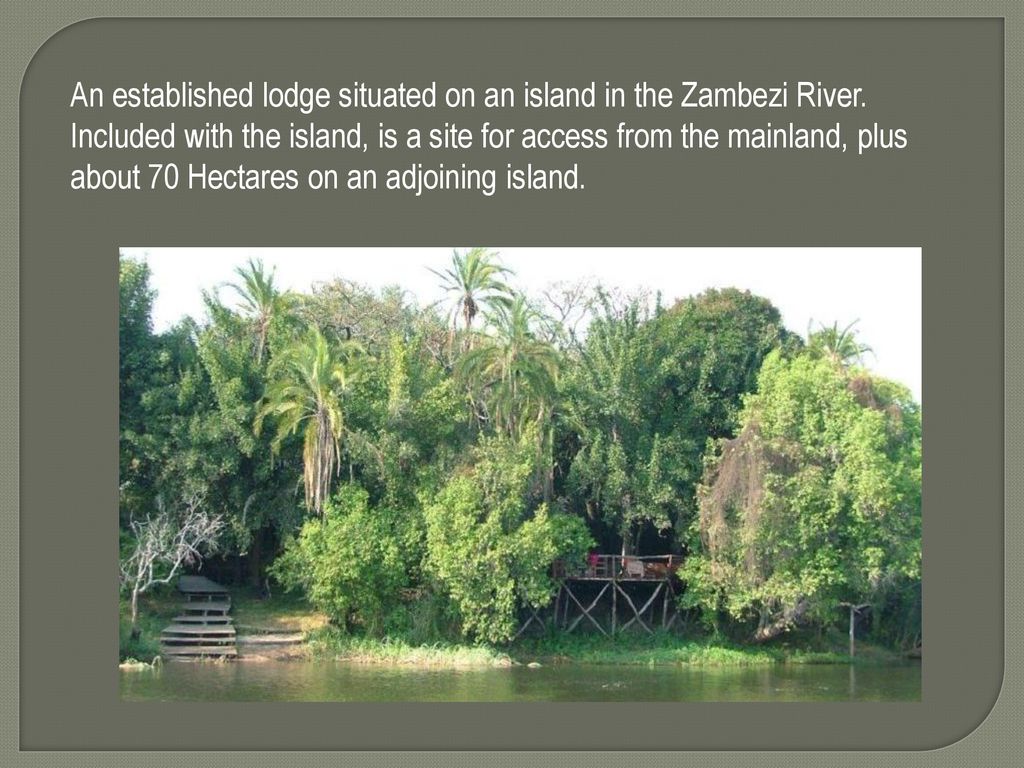 An established lodge situated on an island in the Zambezi River