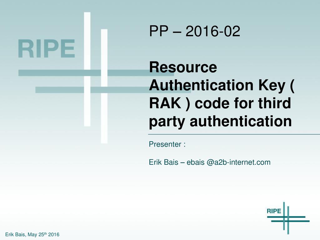 PP – Resource Authentication Key ( RAK ) code for third party authentication