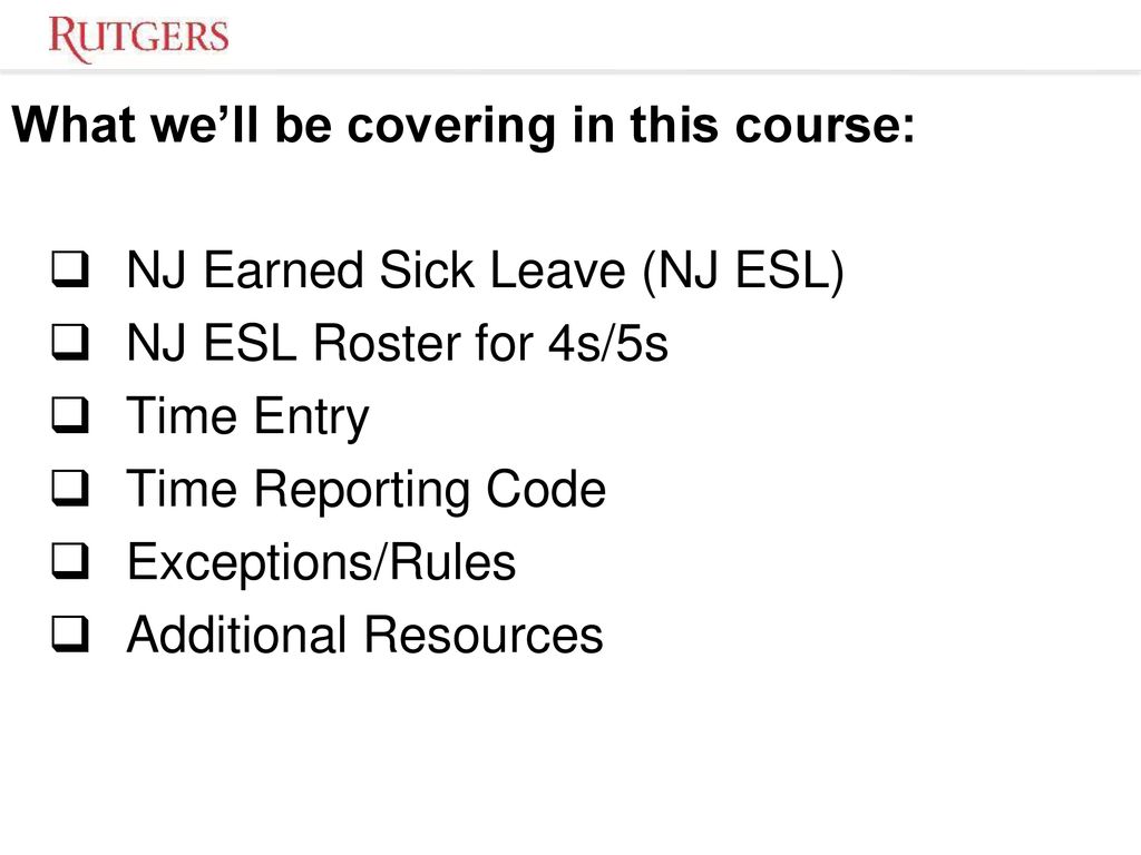 New jersey earned sick leave for timekeepers and approvers ppt download