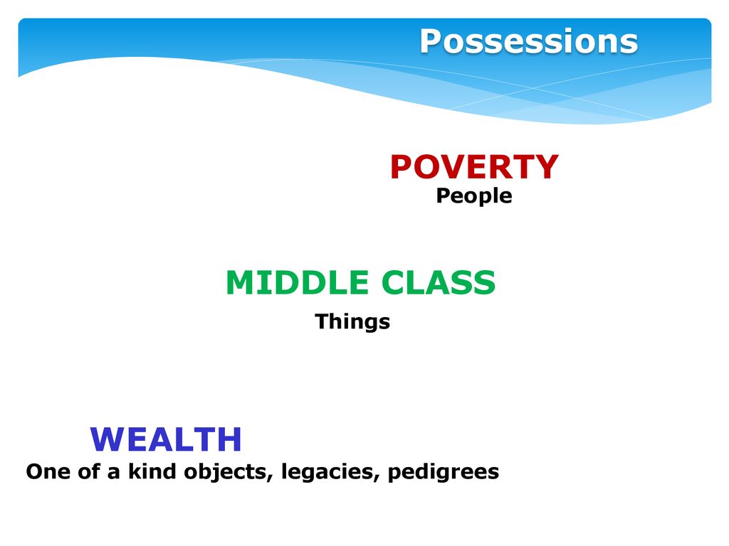 Possessions POVERTY MIDDLE CLASS WEALTH