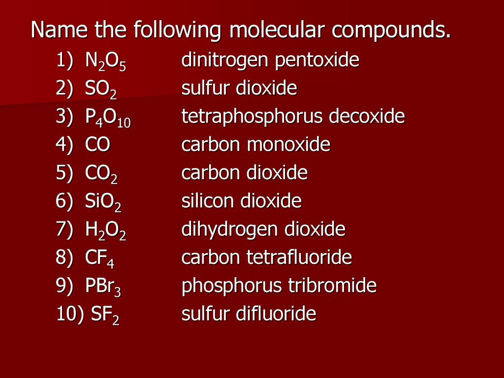 Name the following molecular compounds. 