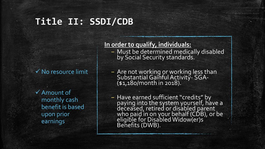 Title II: SSDI/CDB In order to qualify, individuals: