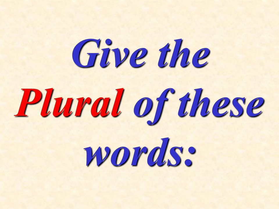 Give the Plural of these words: