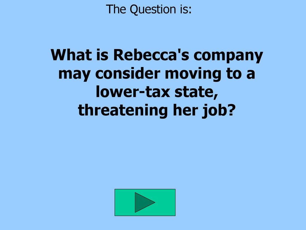The Question is: What is Rebecca s company may consider moving to a lower-tax state, threatening her job