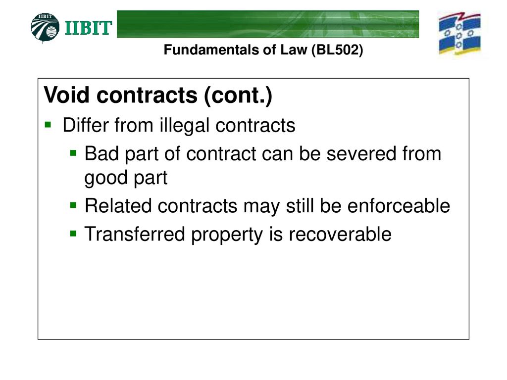 Void contracts (cont.) Differ from illegal contracts