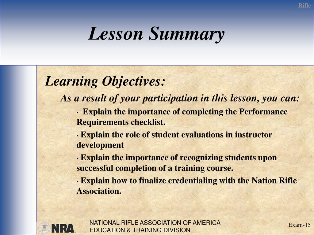 Lesson Summary Learning Objectives:
