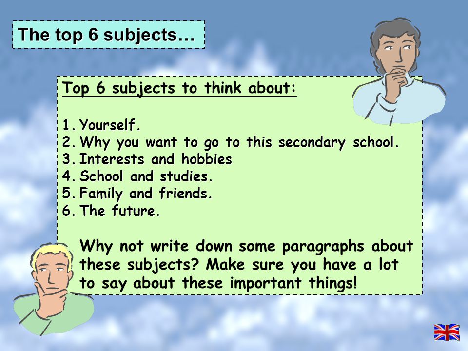 The top 6 subjects… Top 6 subjects to think about: