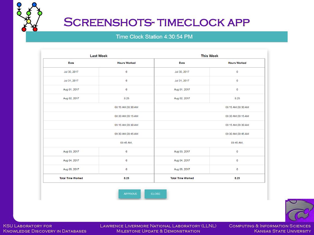 Screenshots- timeclock app
