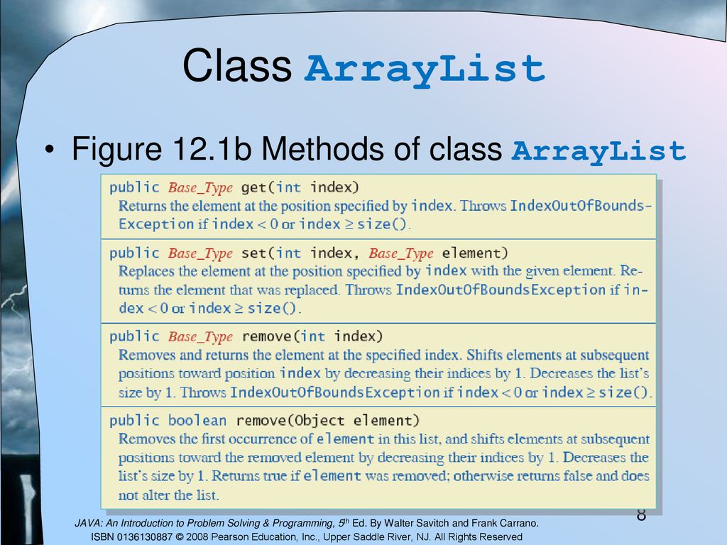 Class ArrayList Figure 12.1b Methods of class ArrayList 8