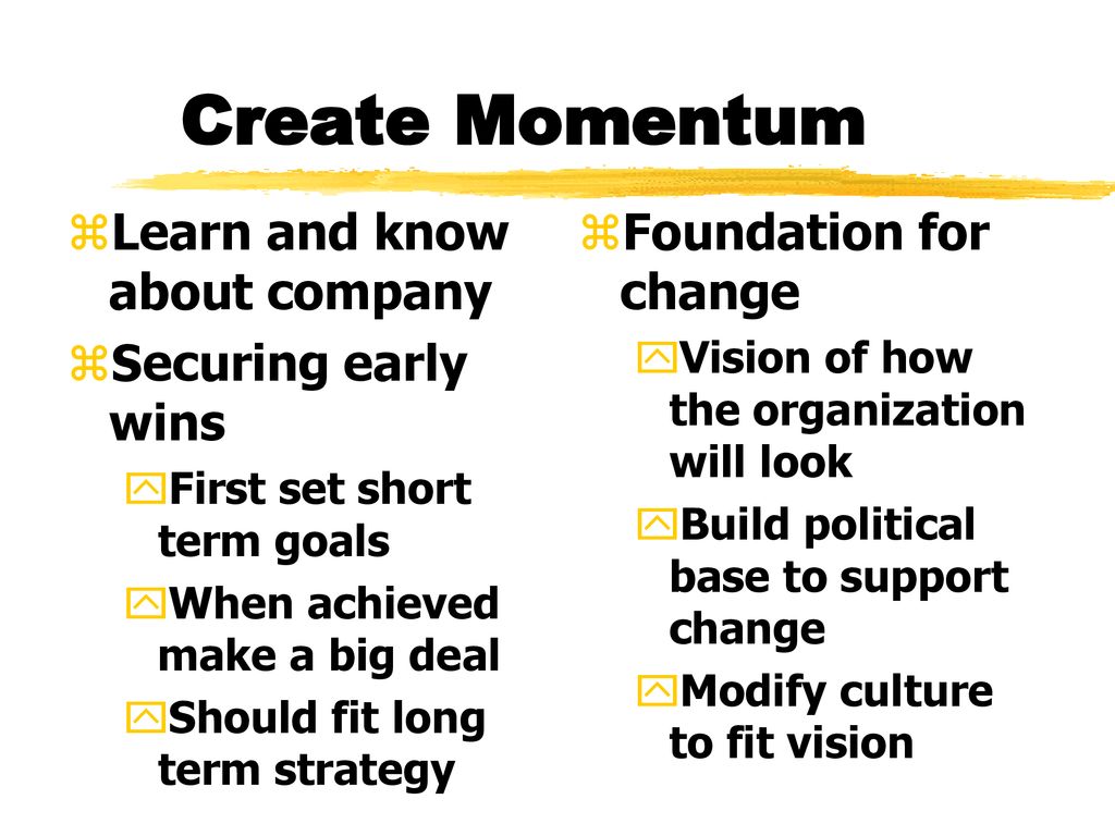 Create Momentum Learn and know about company Securing early wins