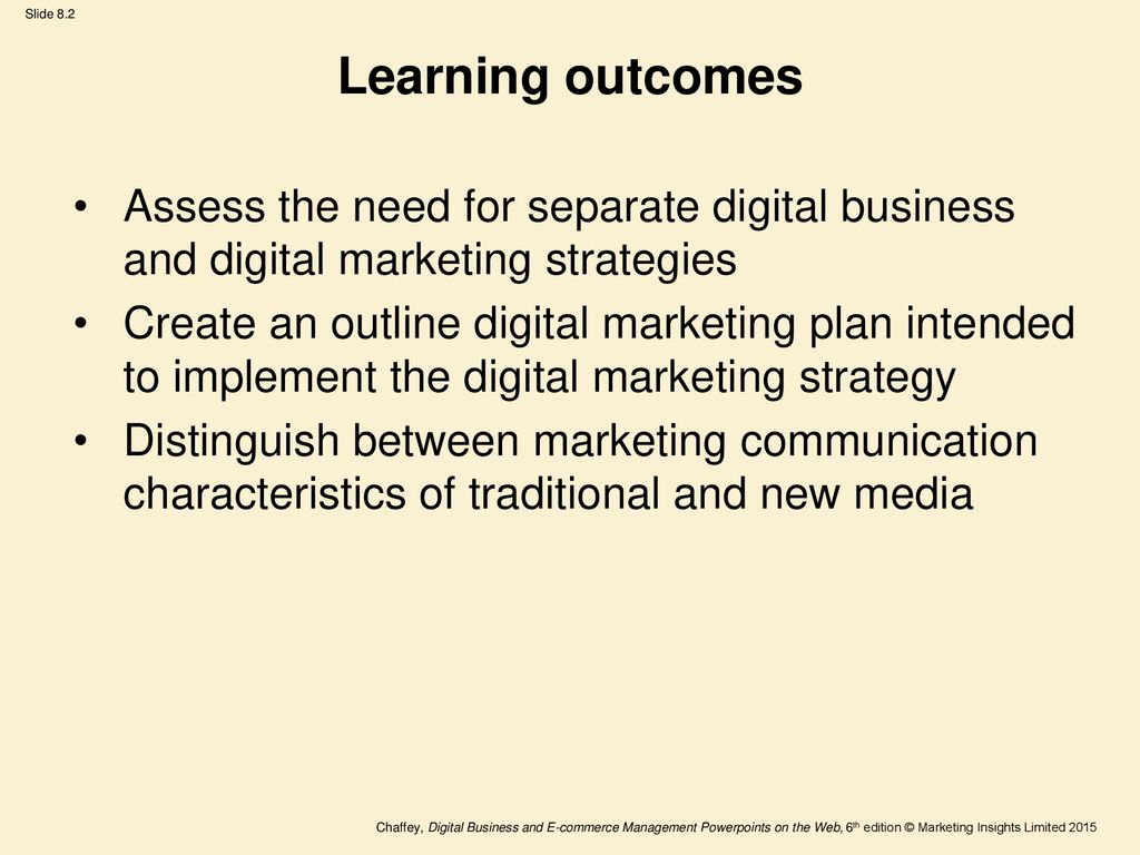Learning outcomes Assess the need for separate digital business and digital marketing strategies.