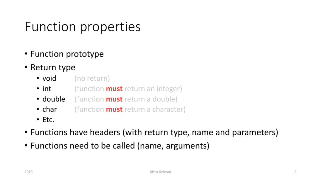 Function properties Function prototype Return type