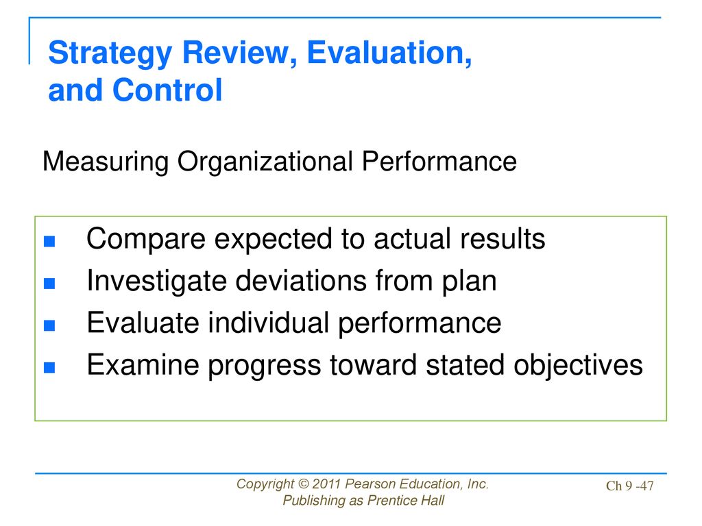 Strategy Review, Evaluation, and Control