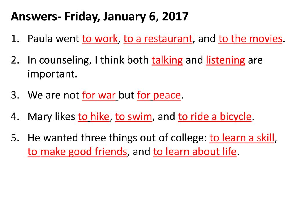 Answers- Friday, January 6, 2017