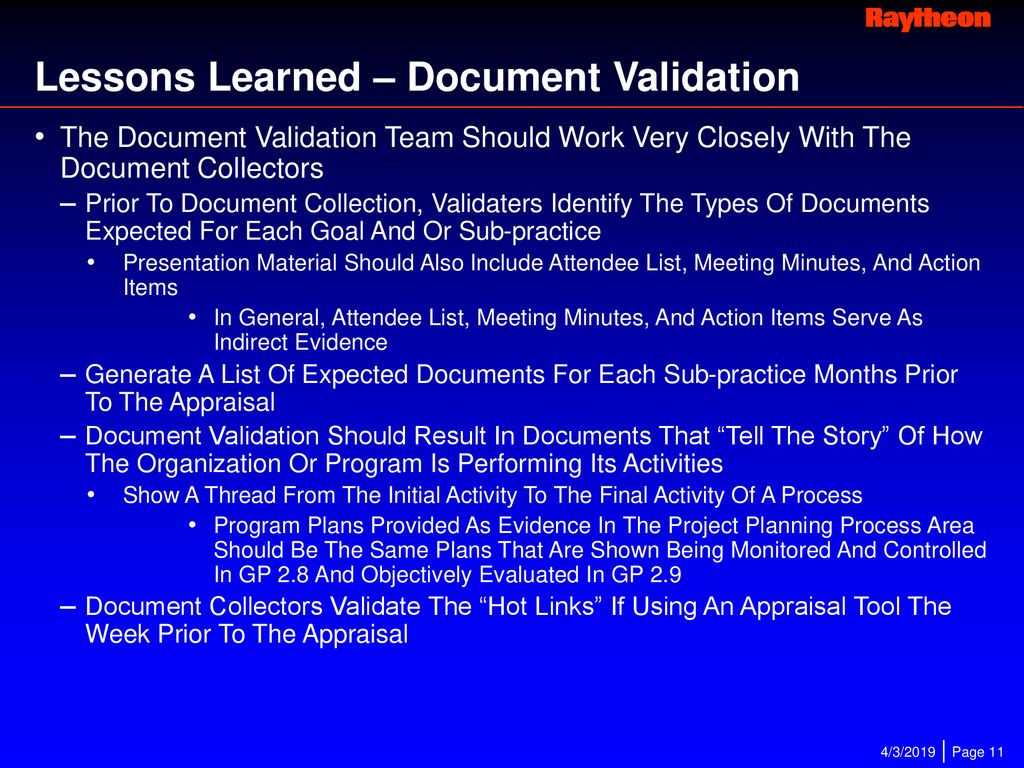 Lessons Learned – Document Validation