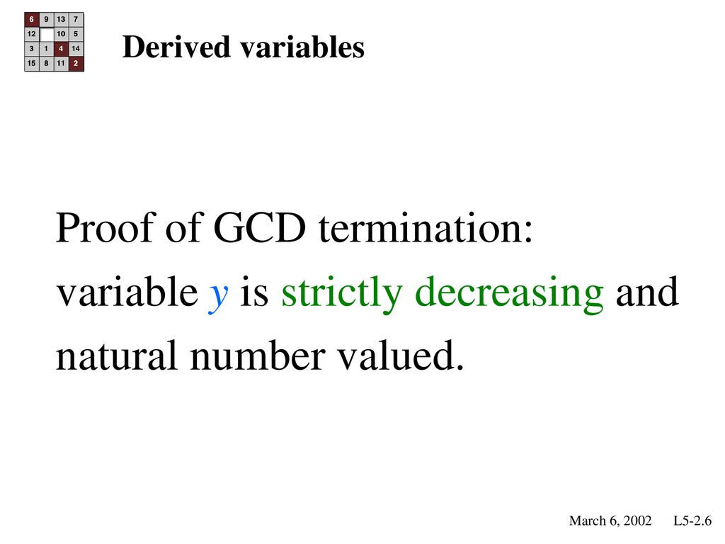 Proof of GCD termination: variable y is strictly decreasing and
