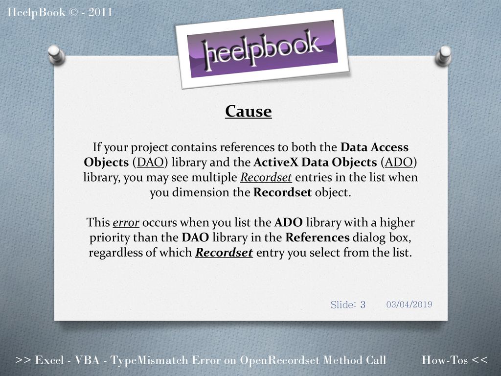 Excel vba typemismatch error 13 on openrecordset method call ppt