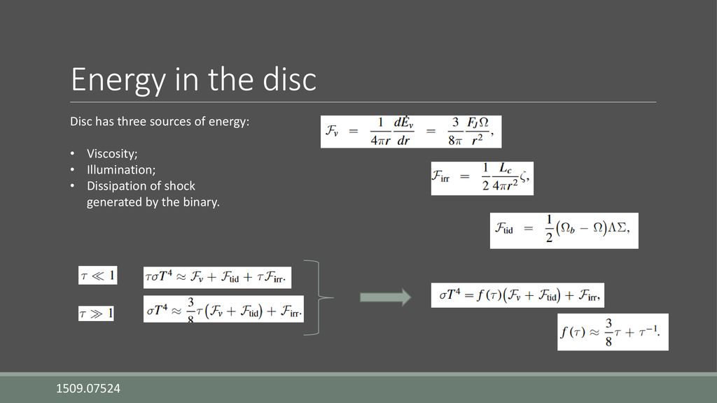 Energy in the disc Disc has three sources of energy: Viscosity;