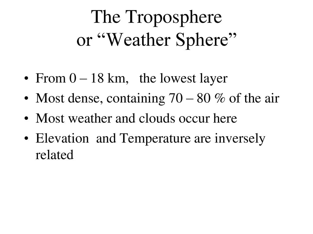 The Troposphere or Weather Sphere