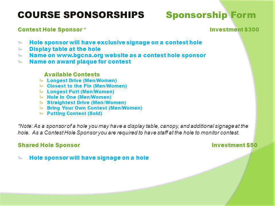 COURSE SPONSORSHIPS Sponsorship Form