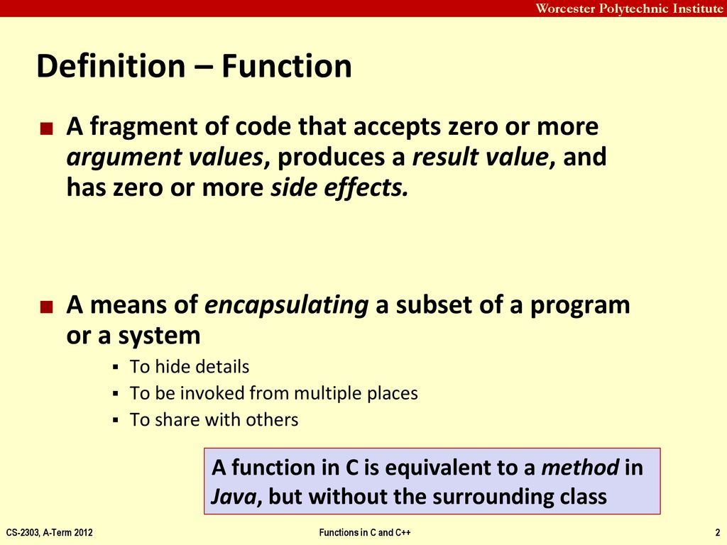 Functions in C and C++ CS-2303 System Programming Concepts Hugh C ...