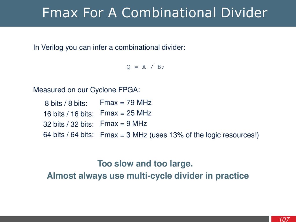Fmax For A Combinational Divider