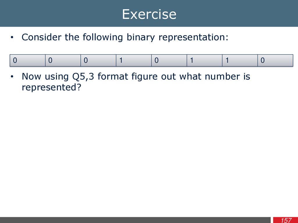 Exercise Consider the following binary representation: