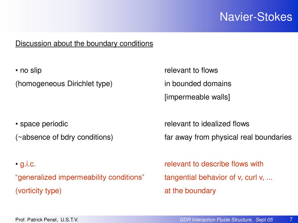Navier-Stokes Discussion about the boundary conditions