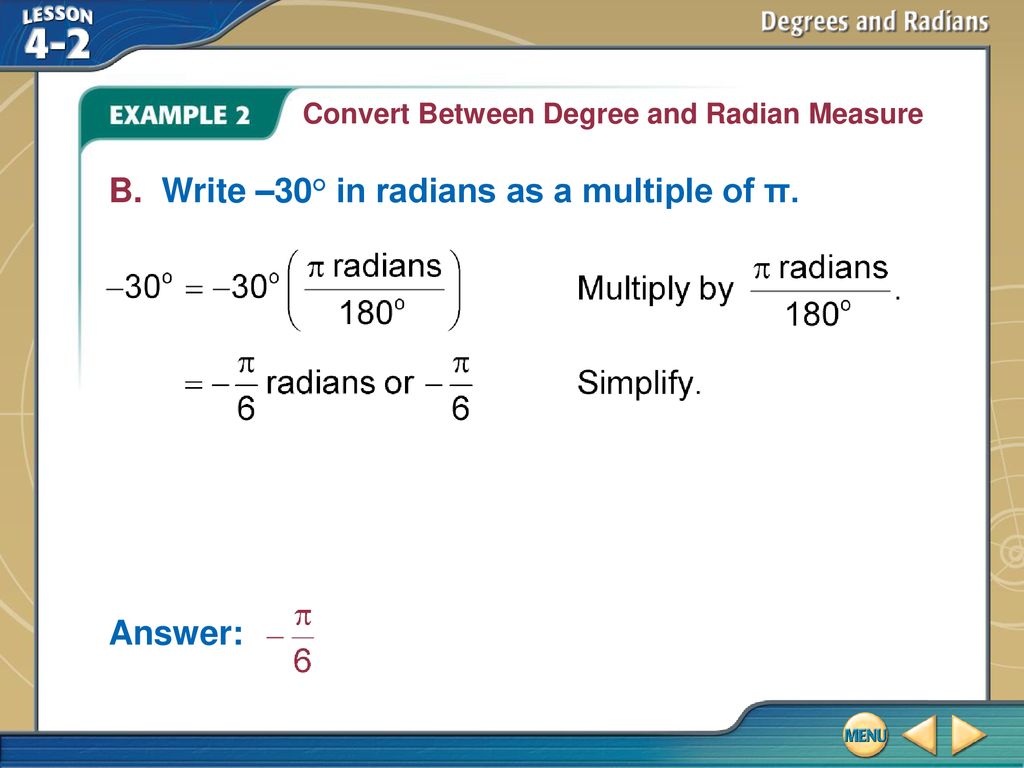LESSON 233–23 Degrees and Radians. - ppt download