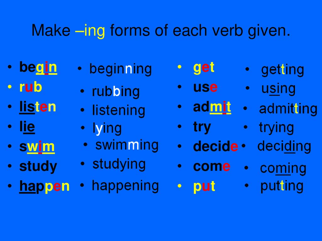 Глагол go present continuous. Make с окончанием ing. Present Continuous удвоение согласных. Глаголы с окончанием ing. Present Continuous окончания глаголов.