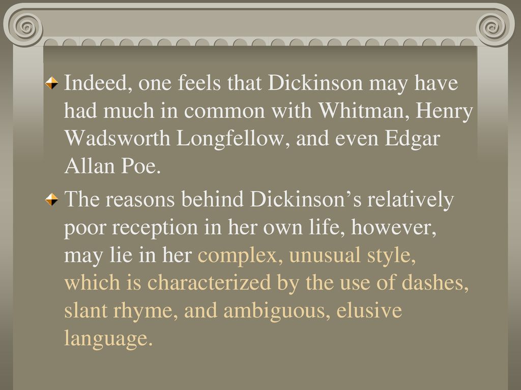 Whitman and Dickinson A New American Poetry. ppt download
