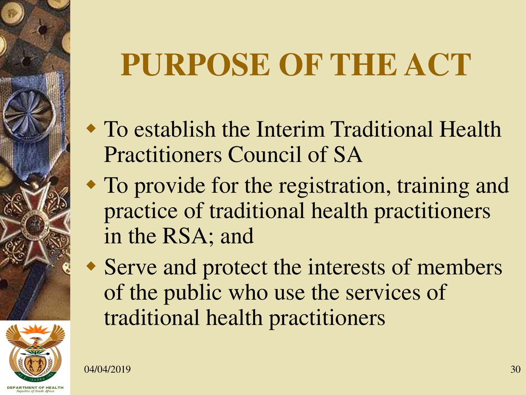 TRADITIONAL HEALTH PRACTITIONERS ACT NO 35 OF ppt download