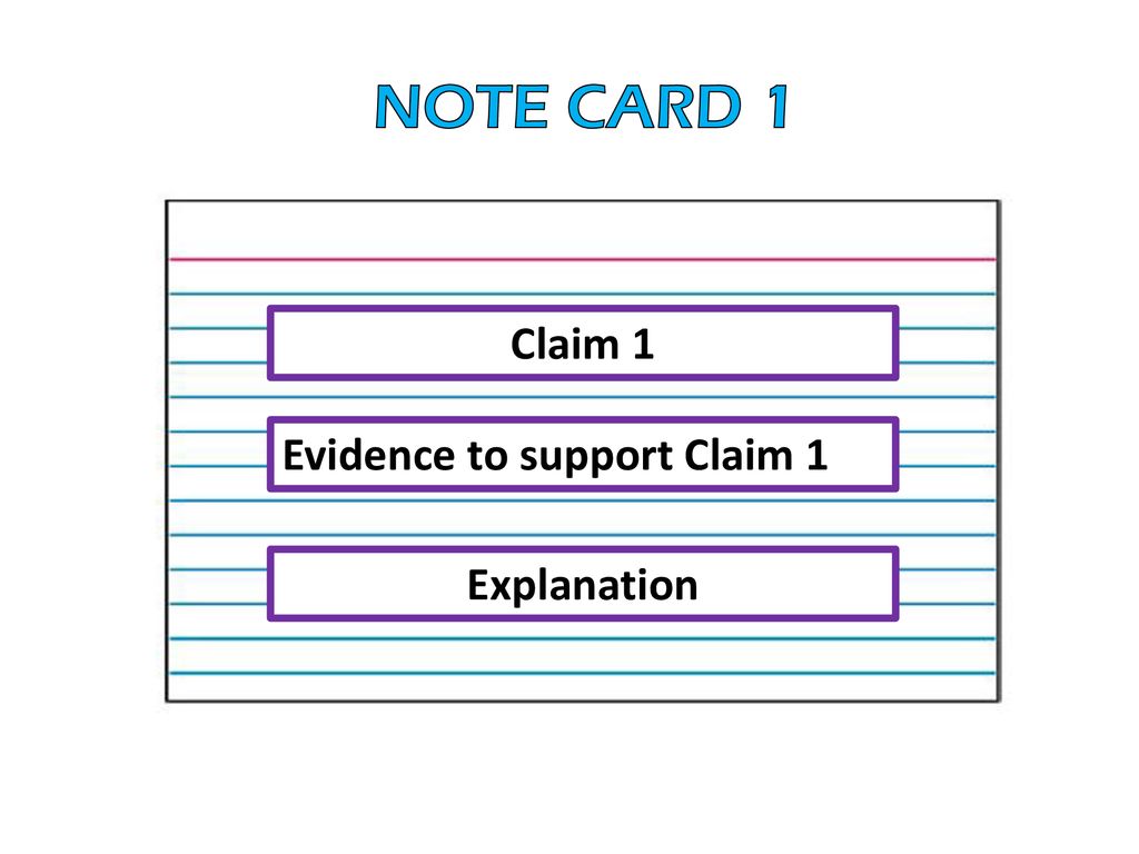 NOTE CARD 1 Claim 1 Evidence to support Claim 1 Explanation