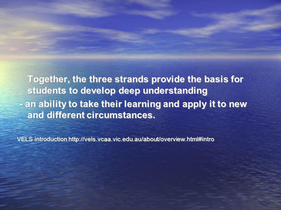Together, the three strands provide the basis for students to develop deep understanding