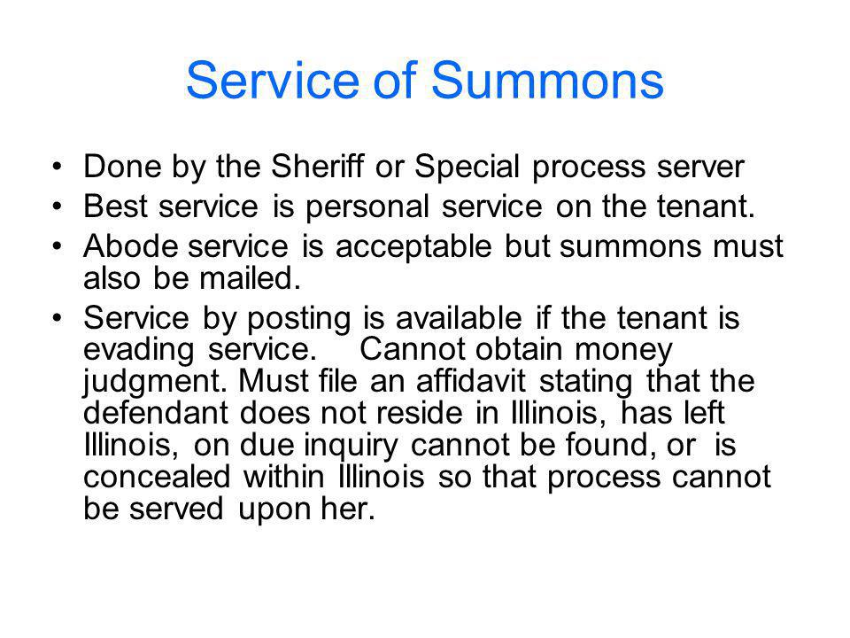 Service of Summons Done by the Sheriff or Special process server