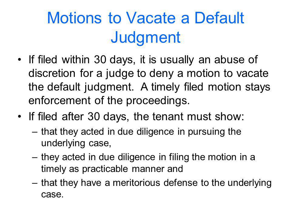 Motions to Vacate a Default Judgment
