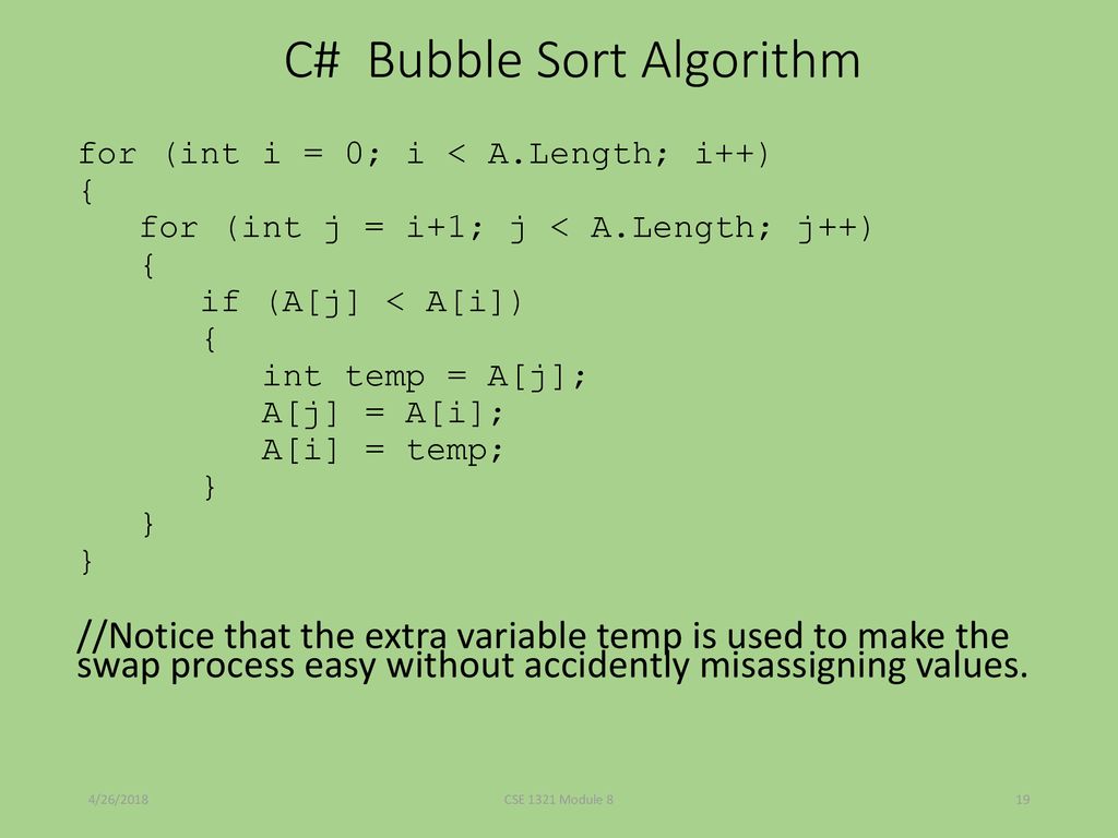 C# Bubble Sort Algorithm