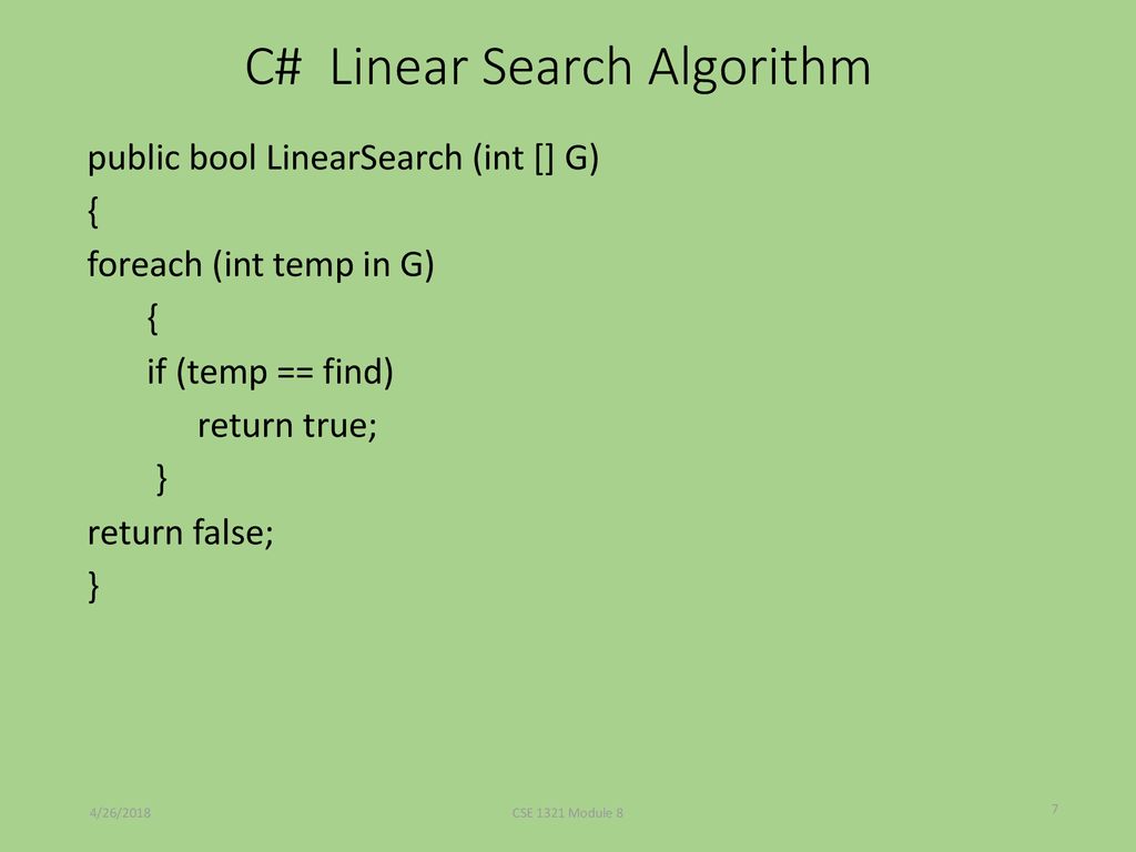 C# Linear Search Algorithm