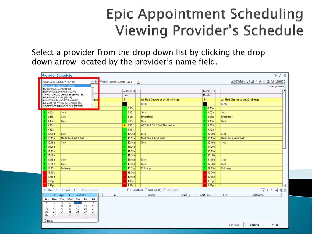 Lesson 10 Epic Appointment Scheduling Viewing Provider’s Schedule Lesson 10 Epic Appointment Scheduling Viewing Provider’s Schedule