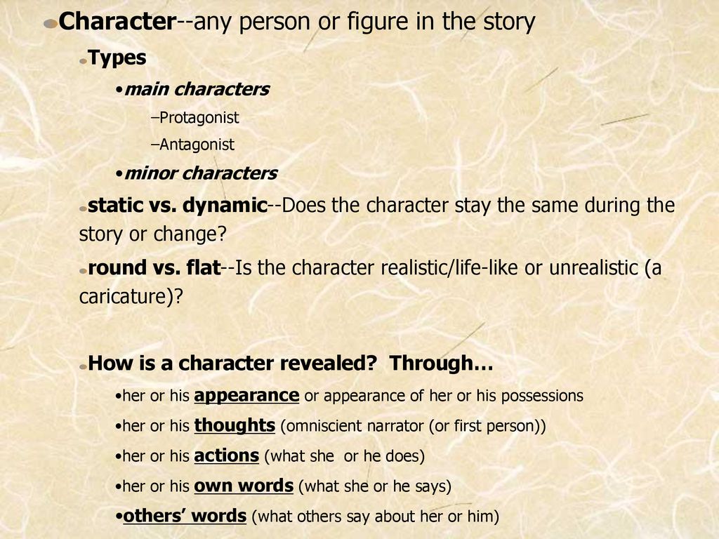 Character--any person or figure in the story
