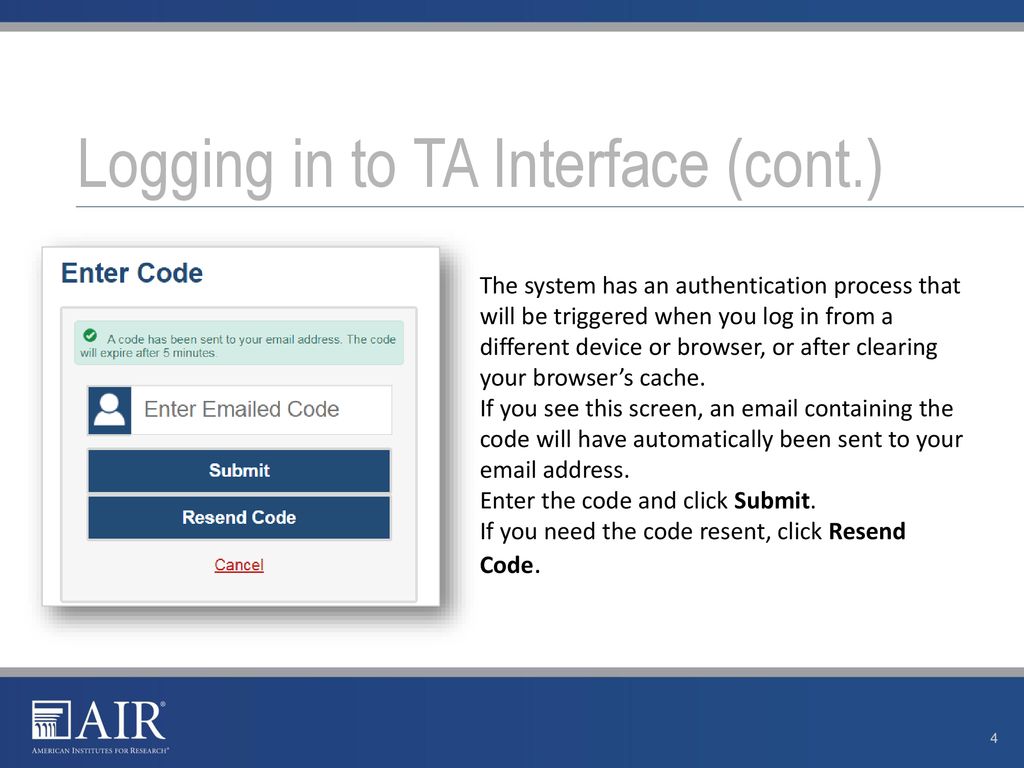 Logging in to TA Interface (cont.)