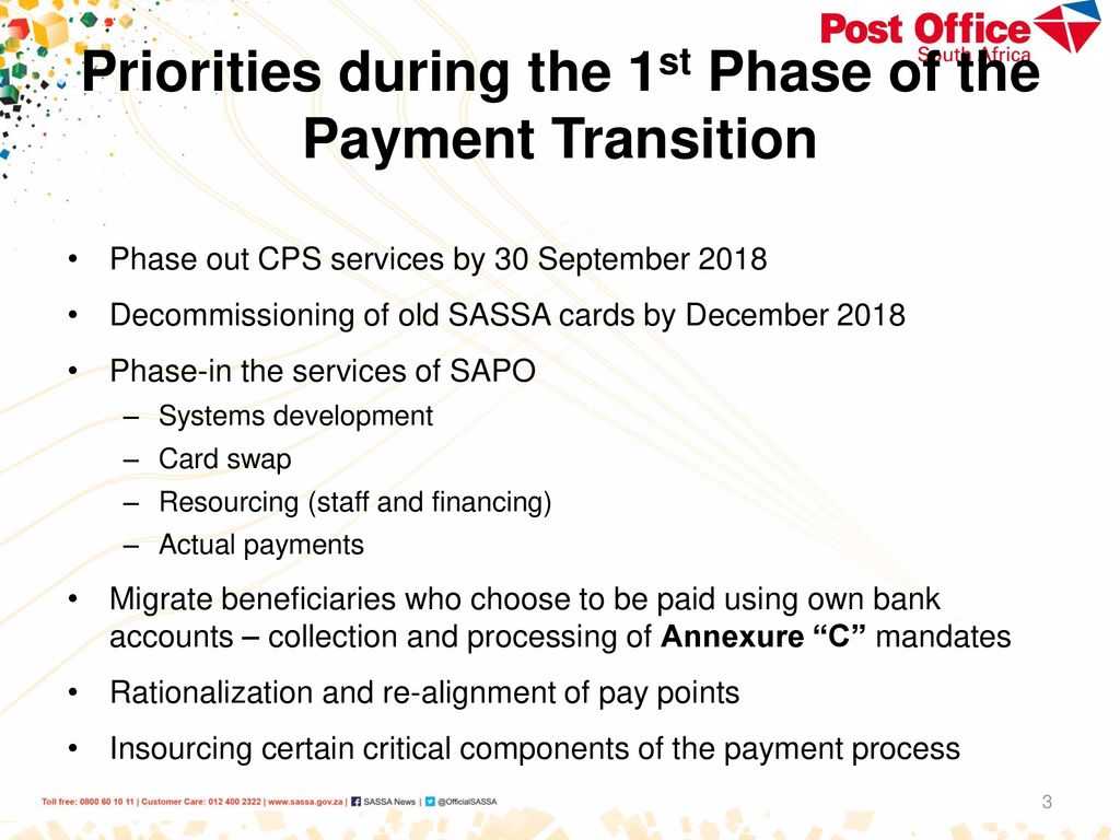 Priorities during the 1st Phase of the Payment Transition