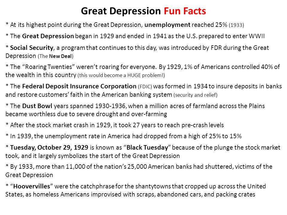 Great Depression Fun Facts