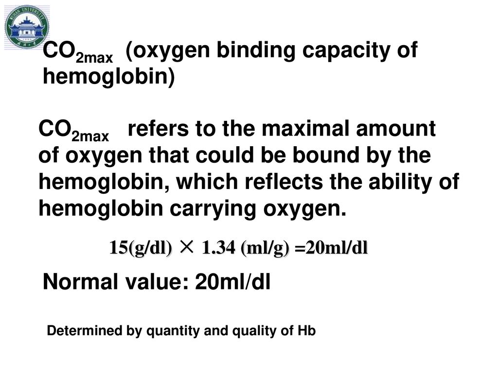 CO2max (oxygen binding capacity of hemoglobin)