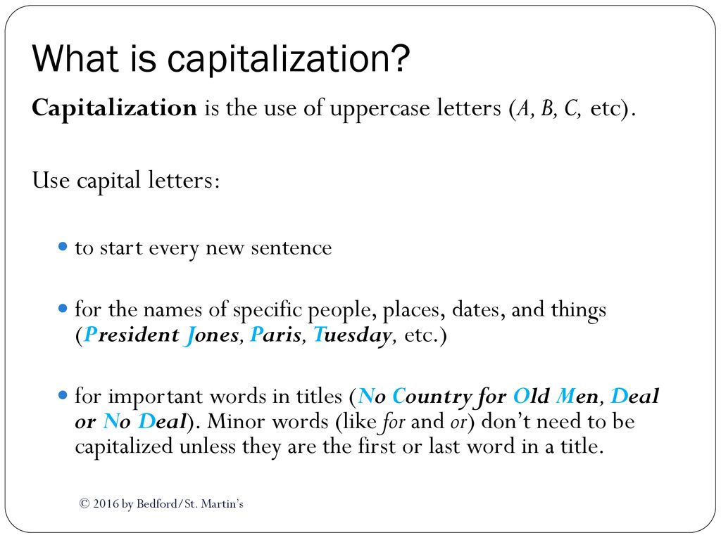 Capitalization © 2016 By Bedford/St. Martin’s. - Ppt Download