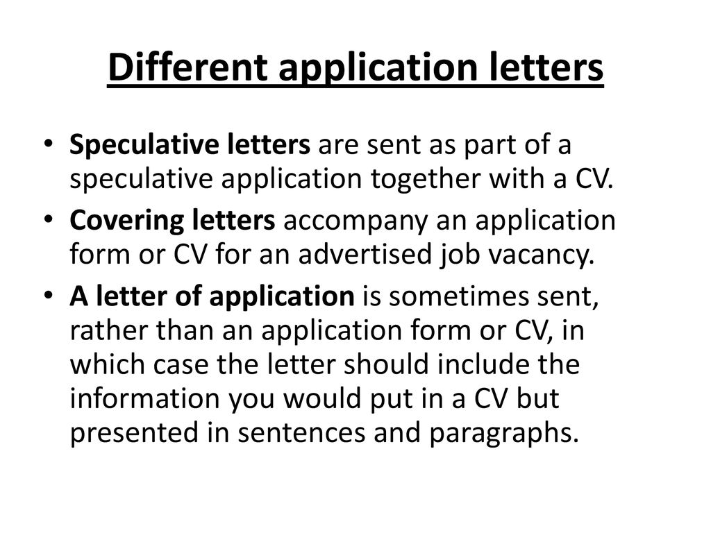 types of application letter