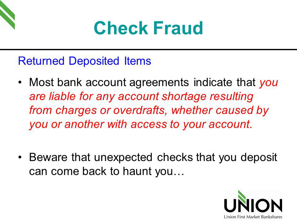 Check Fraud Returned Deposited Items