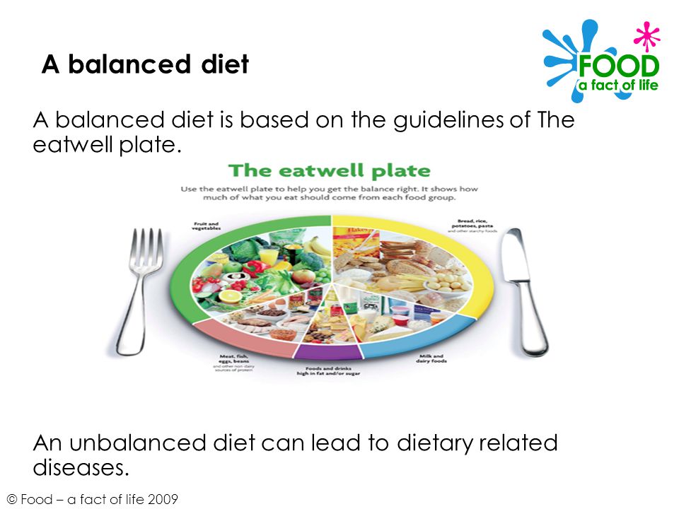 A balanced diet A balanced diet is based on the guidelines of The eatwell plate.