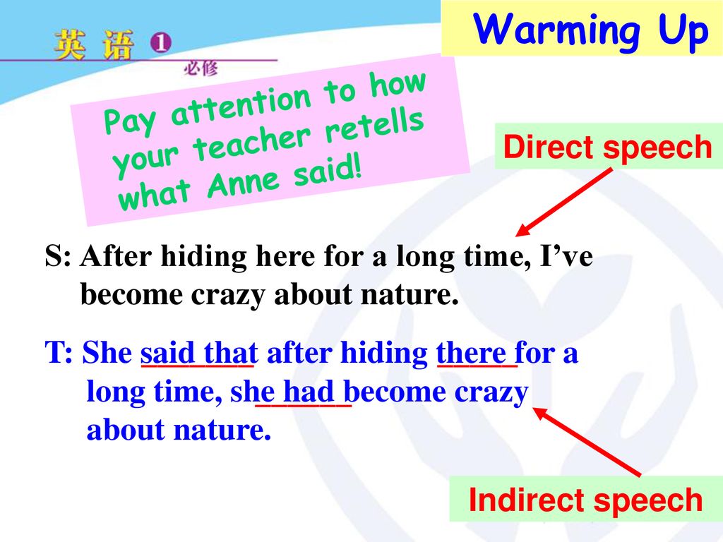 Warming Up Pay attention to how your teacher retells what Anne said!